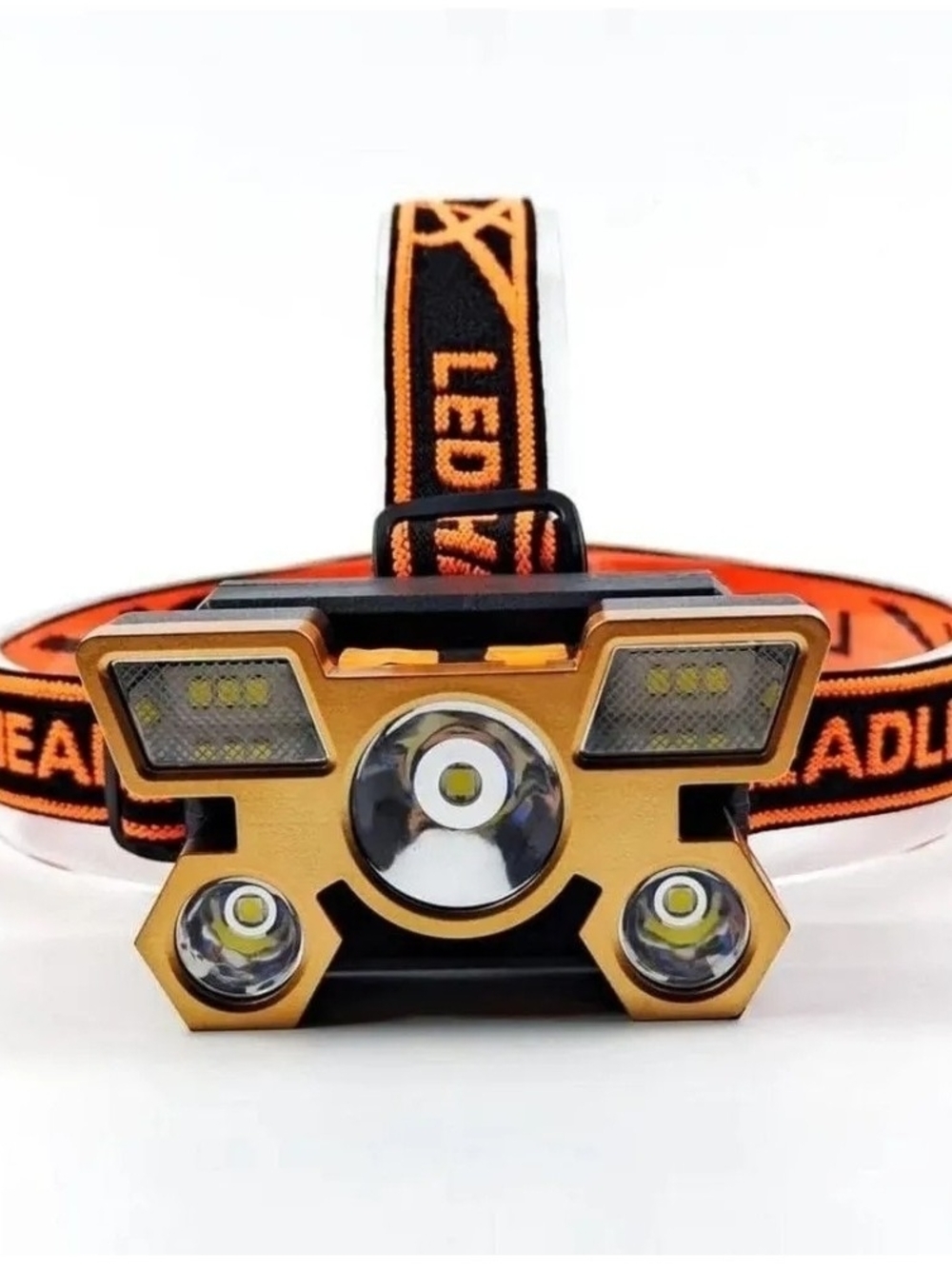 Rechargeable LED Headlamp Orange Yellow USB 5 Modes Adjustable Headband